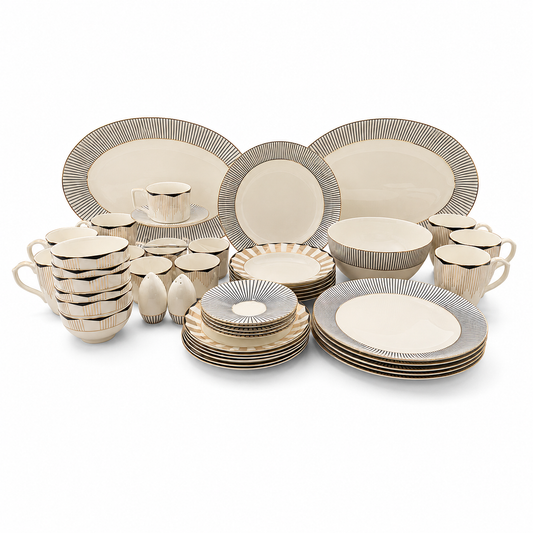 ITALORA Gold Classic 47-Piece Bone China Dinnerware Set, Service for 6, White Porcelain with 24K Real Gold Line, Luxury Tableware