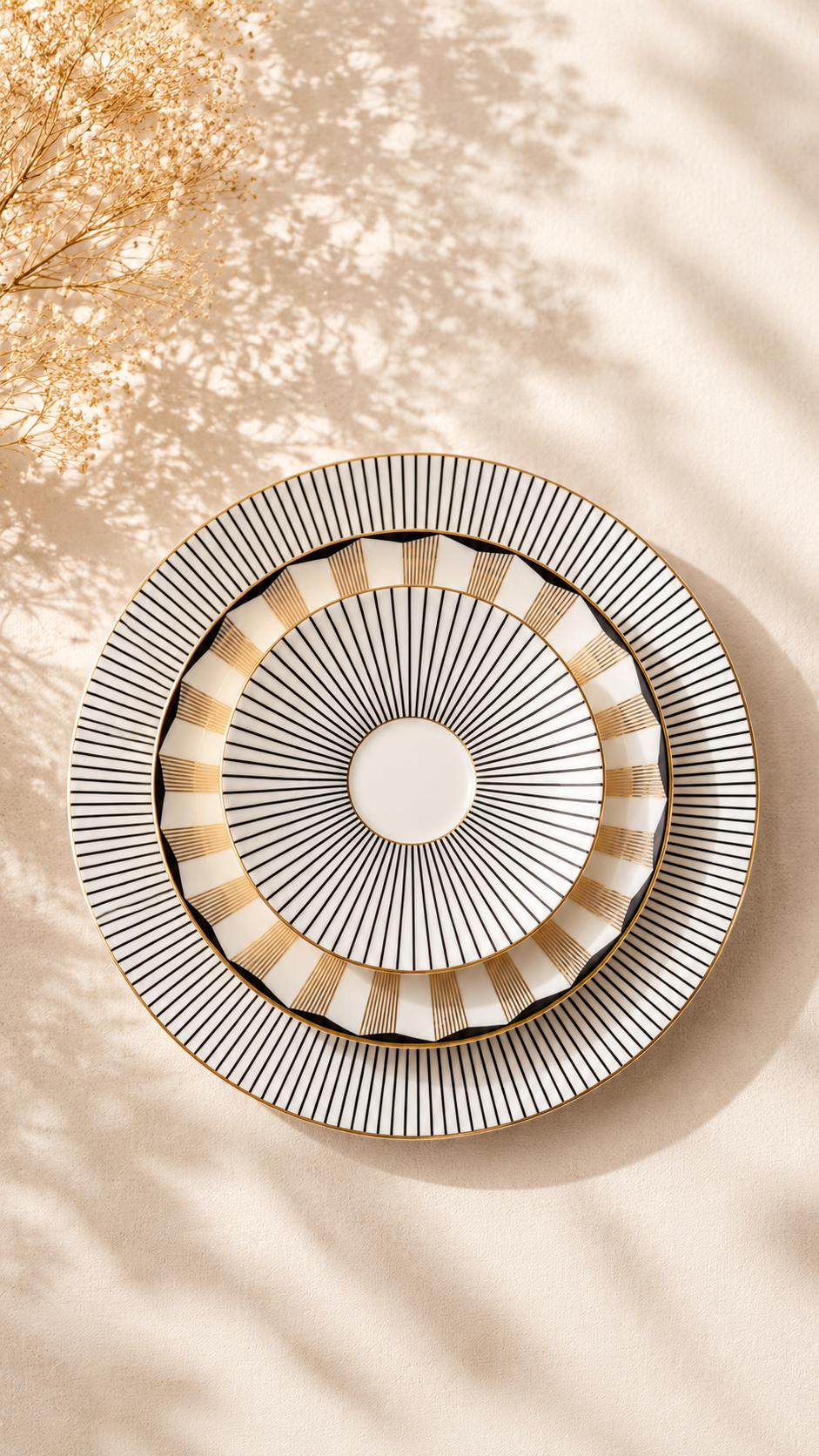 ITALORA Gold Classic 47-Piece Bone China Dinnerware Set, Service for 6, White Porcelain with 24K Real Gold Line, Luxury Tableware