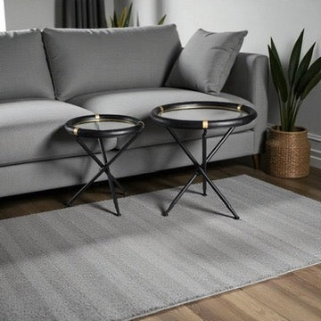 ARTIVELLO Round Side Table Glass & Wood , 2 Sets-258096