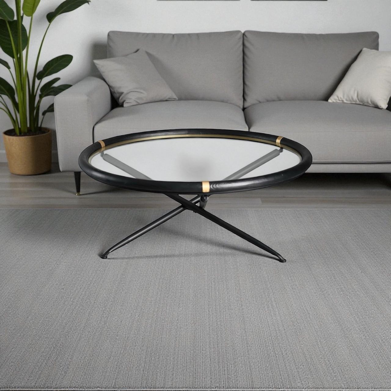 ARTIVELLO Round Coffee Glass & Wood Table -258095