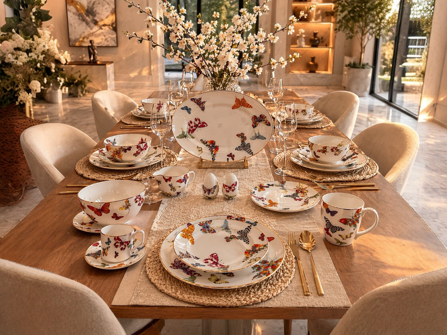 ITALORO Butterfly , 24 K Gold Line , Dining Ware 47 PCS ,OH-22013