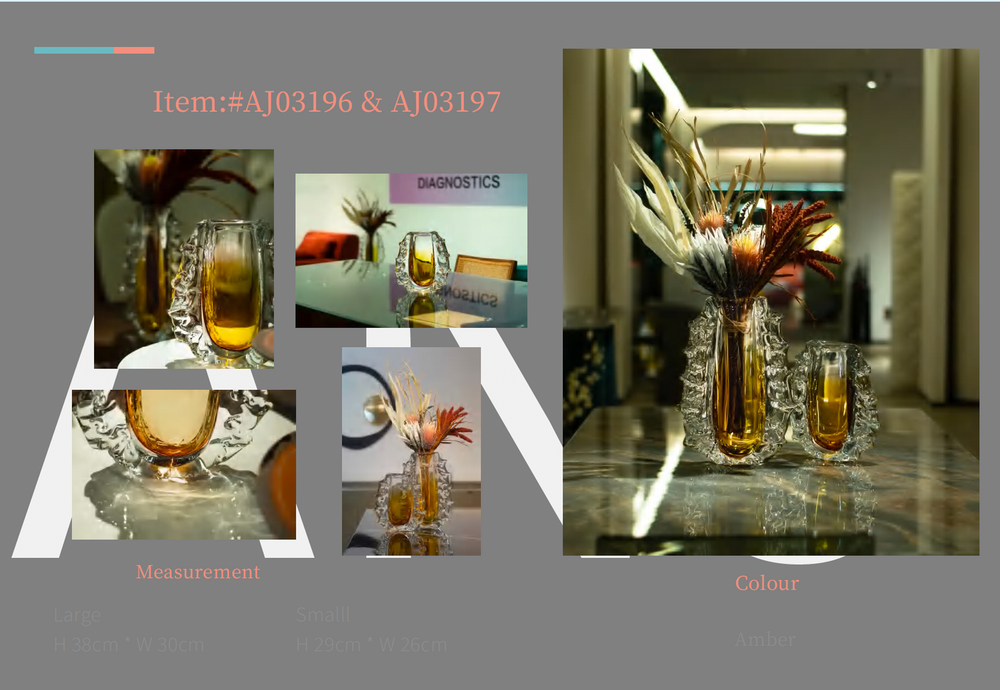 MURATERRA Crystal Amber Clear Vase Tall - AJ03196