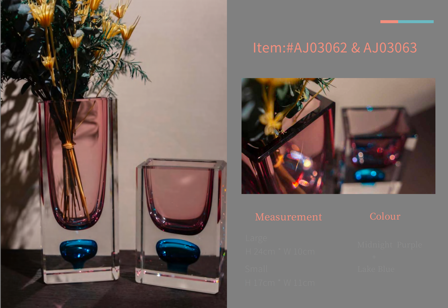 MURATERRA Crystal Purple-Blue Clear Vase Short - AJ03063