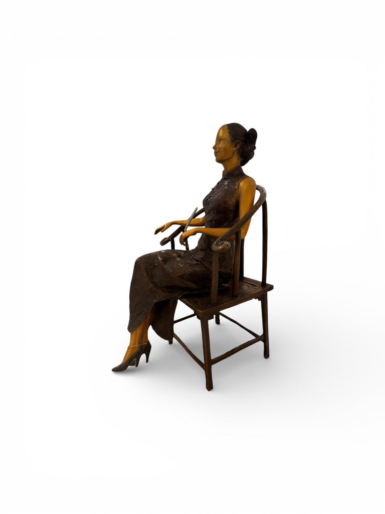 Giovanni Handmade Female Seated Figure Bronze Statue  JD-030BC , 18x15.5x38 cm