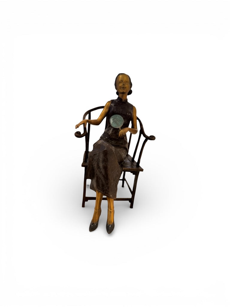 Giovanni Handmade Female Seated Figure Bronze Statue  JD-030BC , 18x15.5x38 cm
