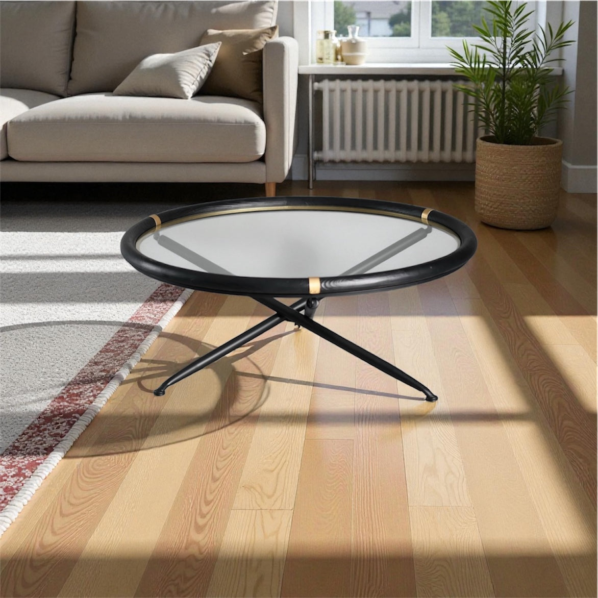 ARTIVELLO   Round Coffee Glass & Wood Table  -258095