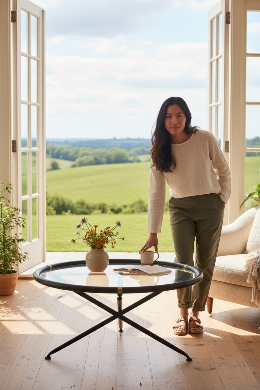 ARTIVELLO   Round Coffee Glass & Wood Table  -258095