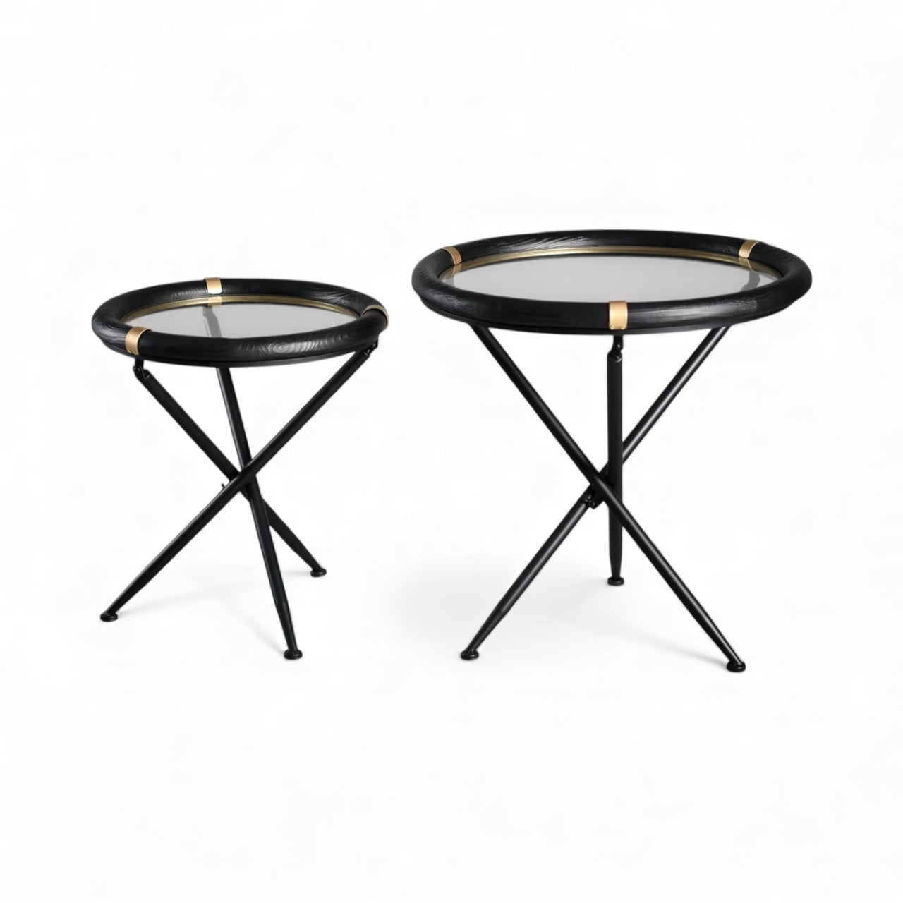 ARTIVELLO  Round Side Table Glass & Wood  , 2 Sets-258096