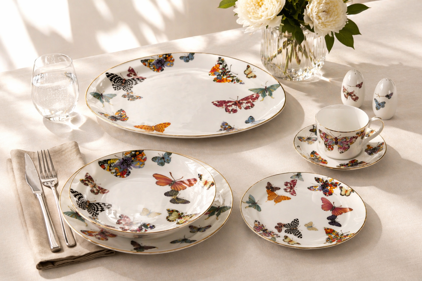 ITALORO Butterfly , 24 K Gold Line , Dining Ware 47 PCS ,OH-22013