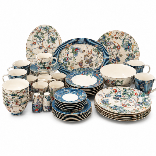 ITALORA Baroque 47-Piece Bone China Dinnerware Set, Service for 6, White Porcelain, Dishwasher & Microwave Safe, Luxury Tableware ,TE0064-2410012