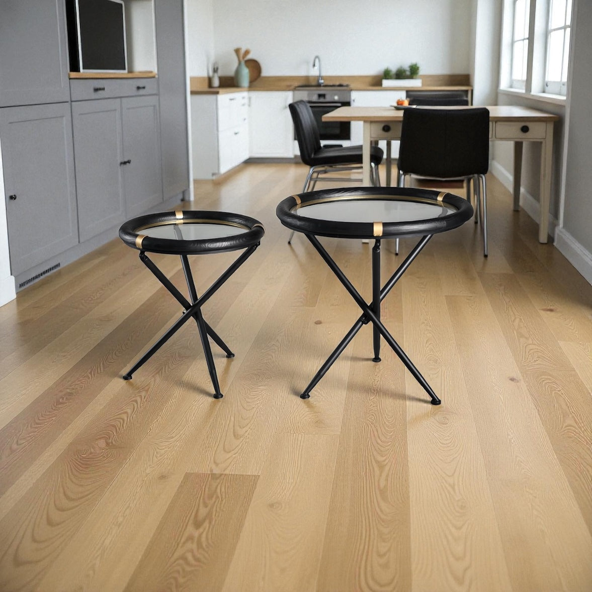 ARTIVELLO  Round Side Table Glass & Wood  , 2 Sets-258096