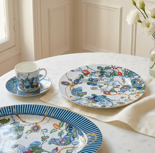 ITALORA Baroque 47-Piece Bone China Dinnerware Set, Service for 6, White Porcelain, Dishwasher & Microwave Safe, Luxury Tableware ,TE0064-2410012