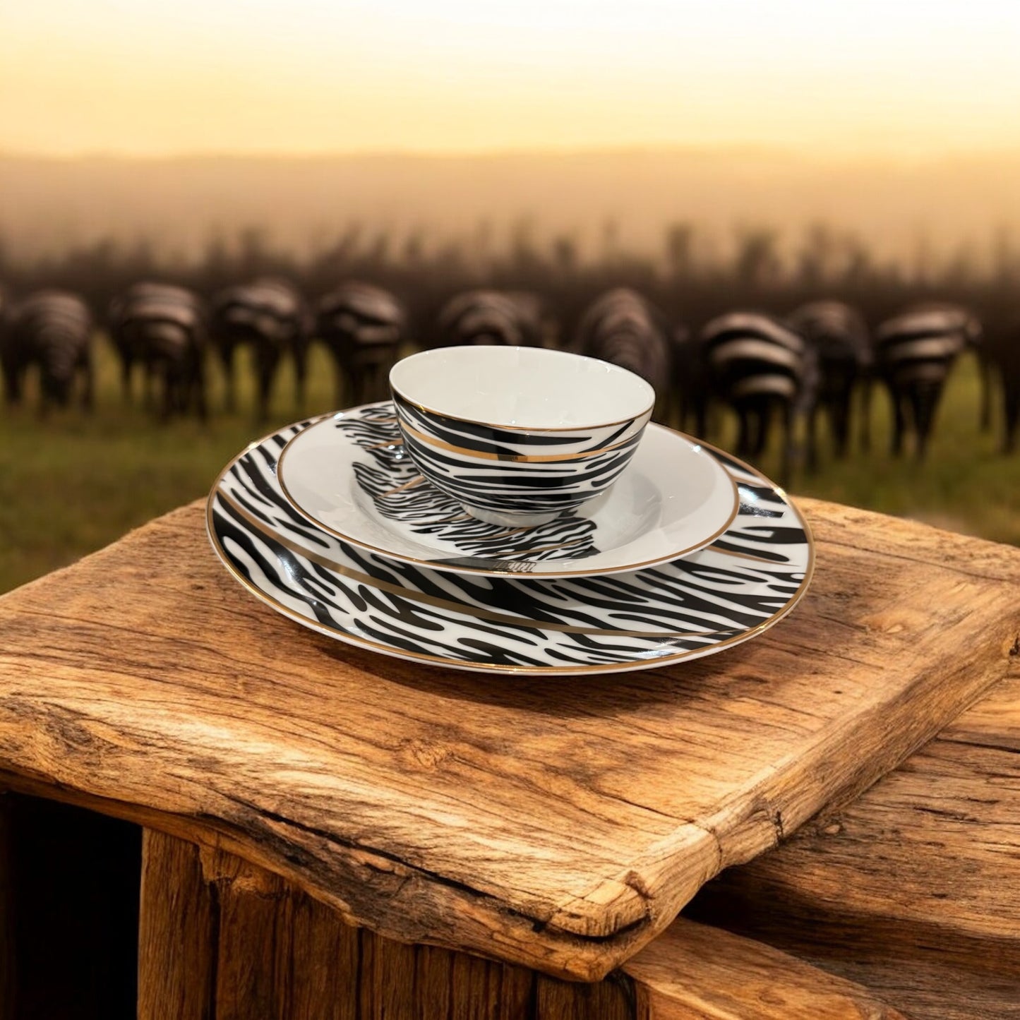 ITALORO African Zebra,24 K Gold Line  ,Dining Ware 47 PCS ,OH-16403