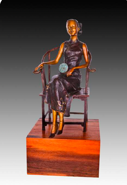 Giovanni Handmade Female Seated Figure Bronze Statue  JD-030BC , 18x15.5x38 cm