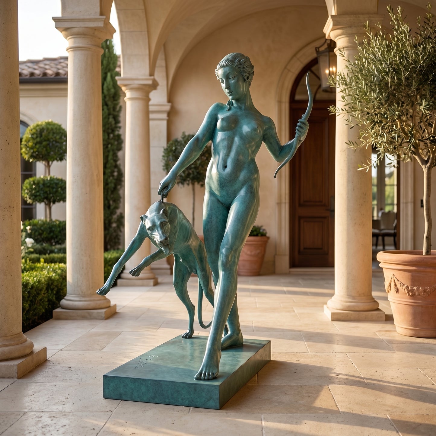 Giovanni Handmade Female Hunter Bronze Statue LS-102HL , 105x70x162 cm